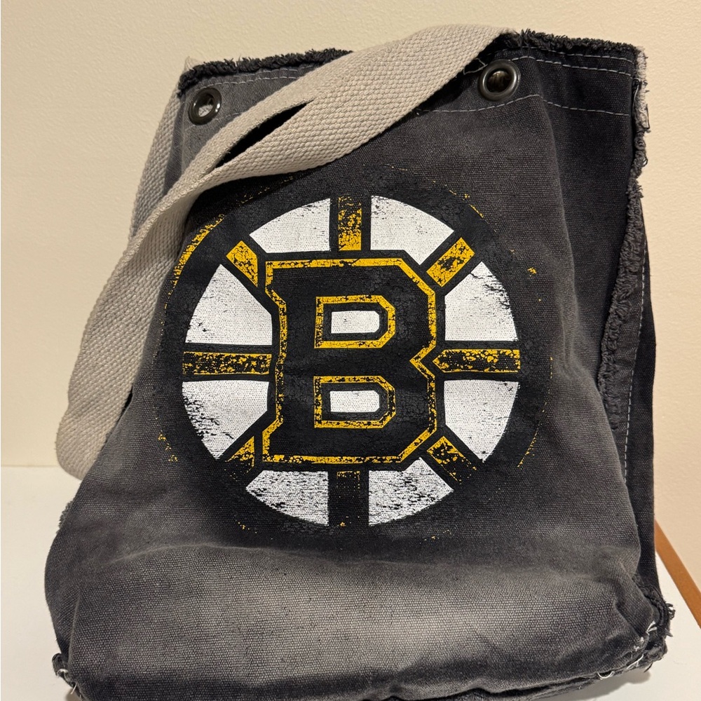 Distressed Bruins Black Canvas Tote Bag